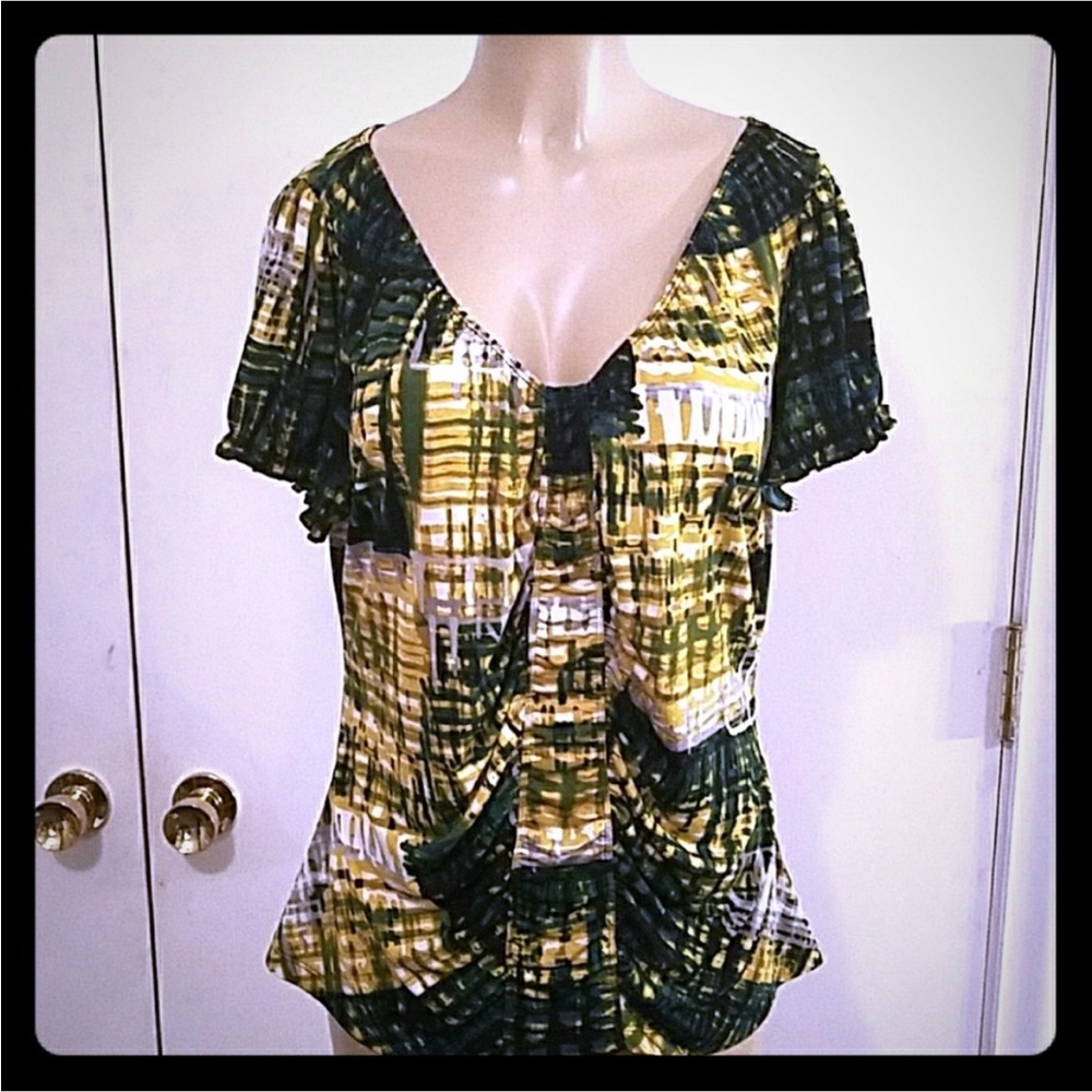 Worthington Green and Yellow Blouse